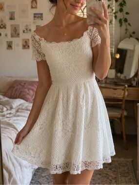 Rewind White Lace Off-Shoulder Fit & Flare Dress
